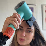 GlowCept High Speed Hair Dryer in use with styling attachment for fast, salon-quality hair drying and smooth styling results.