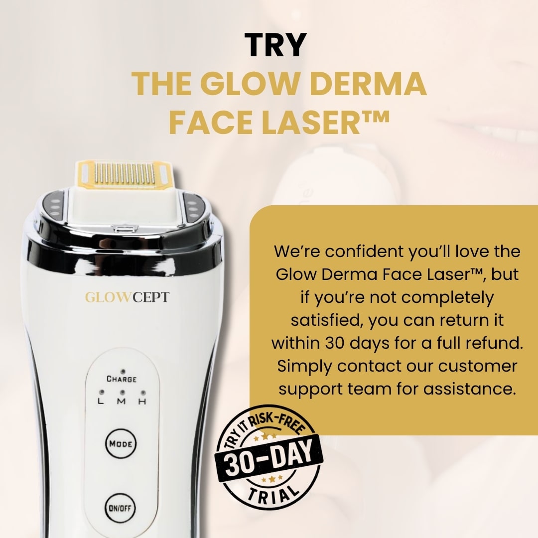 GlowCept Glow Derma Face Laser device for skin rejuvenation and anti-aging facial treatments with 30-day risk-free trial.