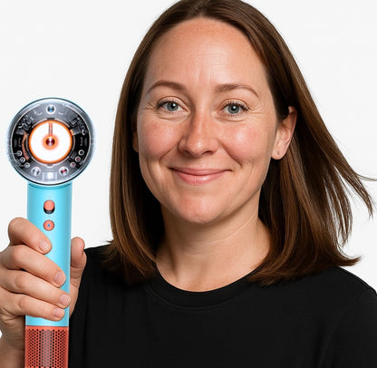 GlowCept hair dryer, advanced hair care tool with ionic technology and scalp protection.